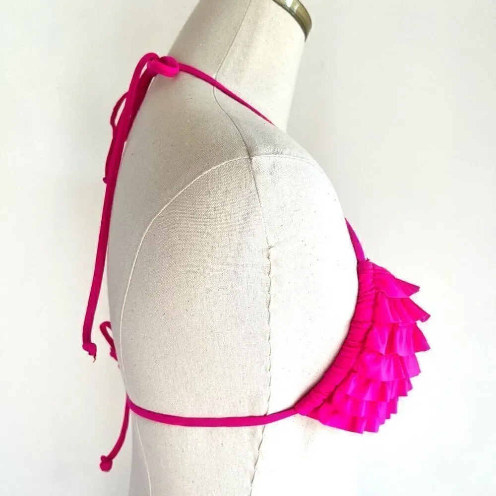 Ingear Hot Pink Ruffled Bikini Swimsuit Top Size Medium Playful Beach Summer Vib